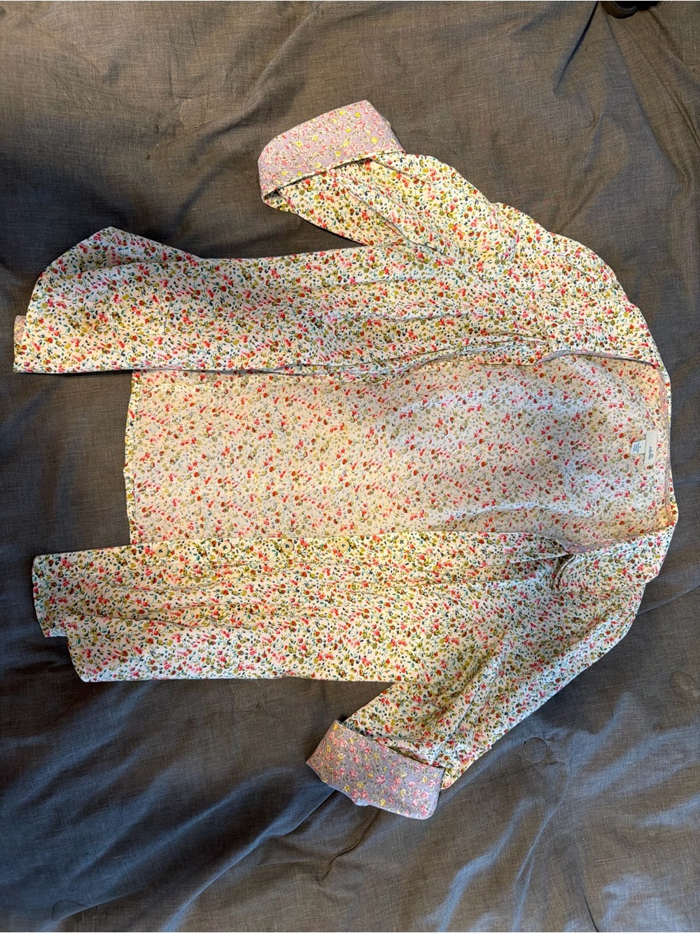 Odille Cream Floral Button-Up Shirt with Pink & Green Accents